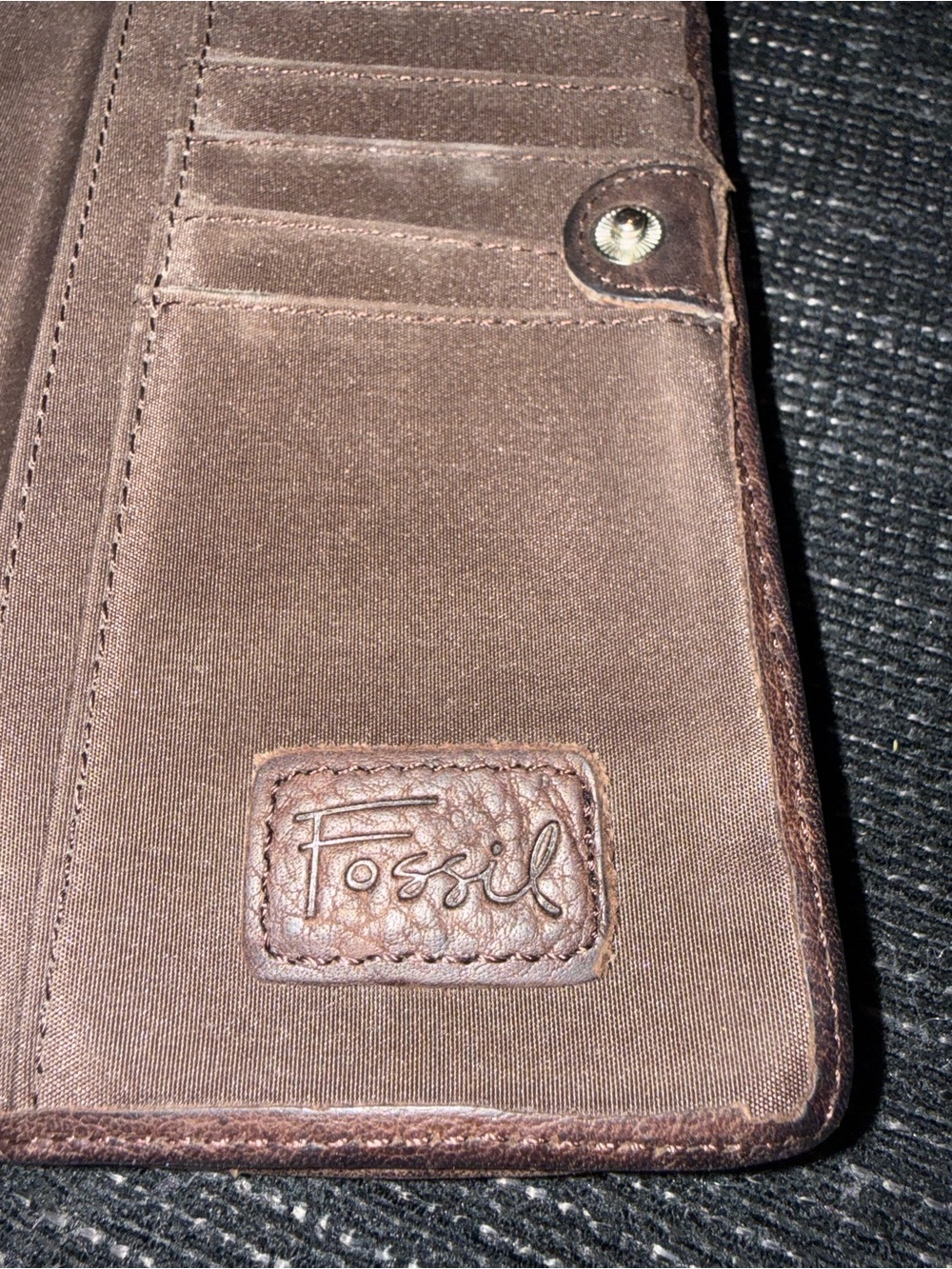 Fossil Genuine Leather Long Bifold Wallet Brown Distressed Vintage Boho Y2K